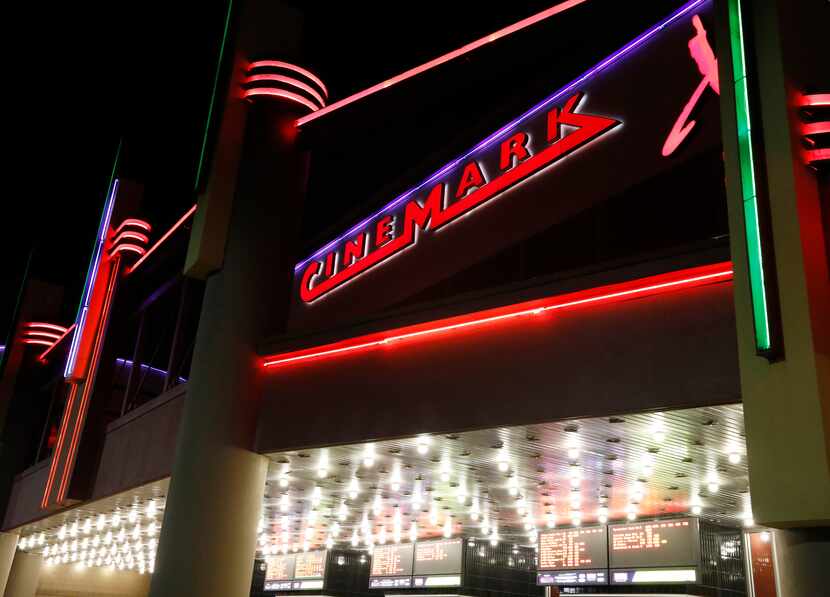 The Cinemark Tinseltown Grapevine and XD glows against a dark sky. Plano-based Cinemark's...