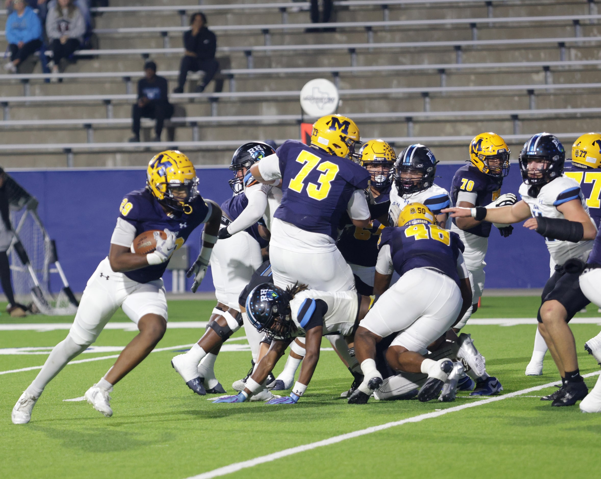 McKinney player #29 Makaden Frazier runs the ball during the Prosper Rock Hill High School...