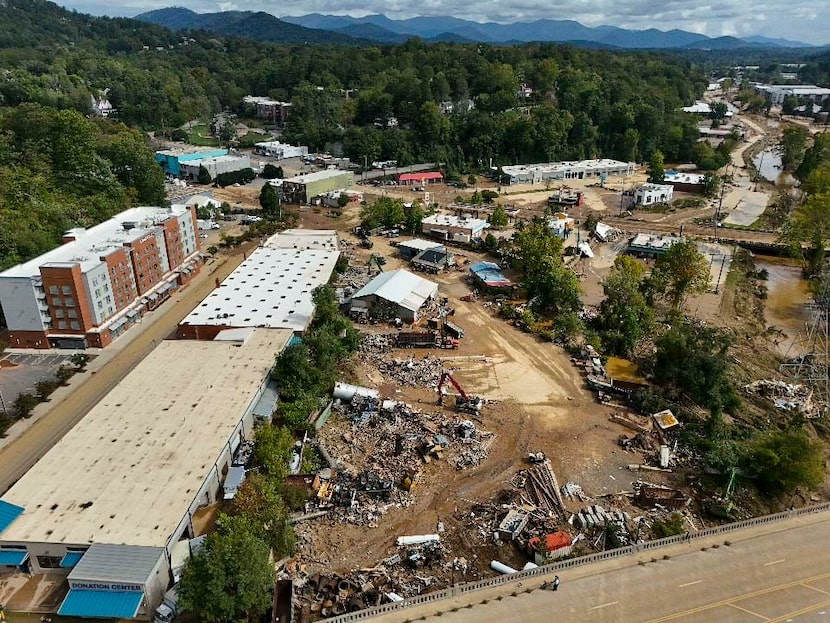 Debris is seen in the aftermath of Hurricane Helene, Monday, Sept. 30, 2024, in Asheville,...