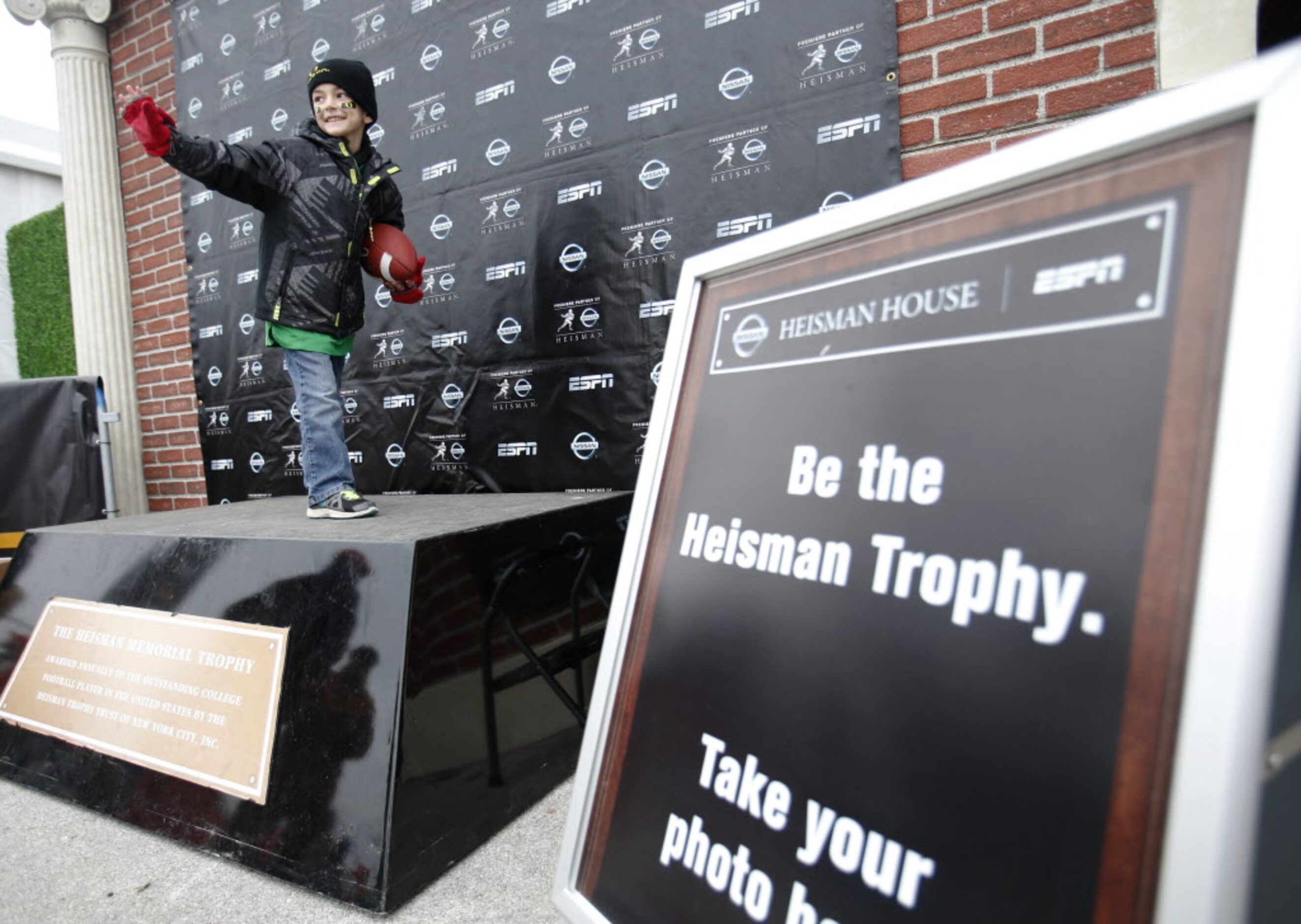 Grant Wirfs of Portland does the Heisman pose for a photo before a game between Oregon and...