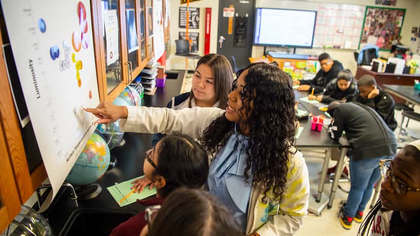 Dallas ISD teacher Elizabeth Blue-Allen teaches science to Pinkston High School students in...