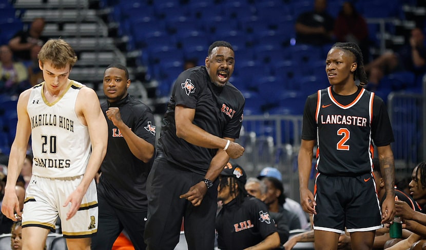 Lancaster Tigers head coach Ferrin Douglas  reacts after a Amarillo turnover In the first...