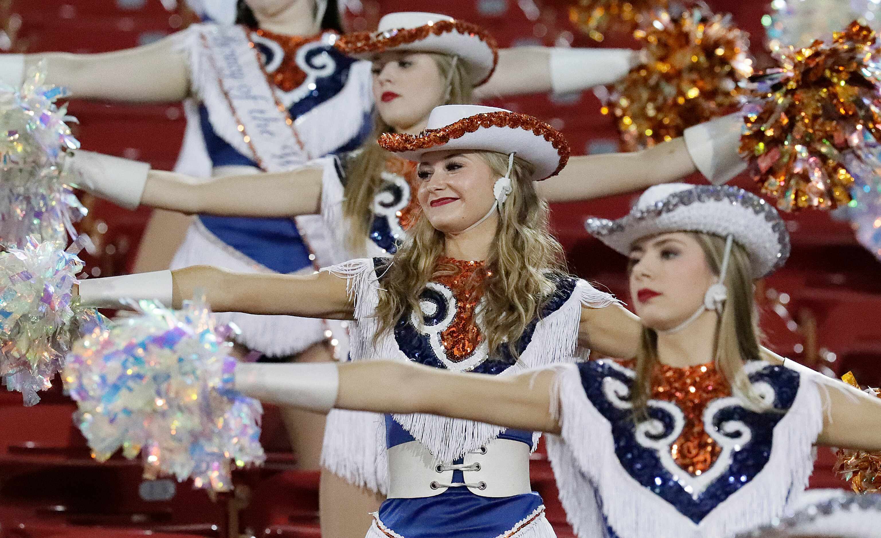The Wakelannd High School Legacy Line drill team performs during the second half as Wakeland...