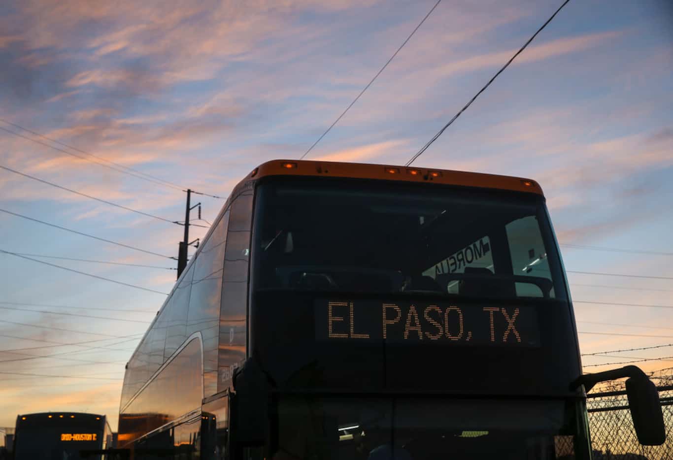 A departing bus is seen at a Tornado Bus station in El Paso on Saturday, March 30, 2019. 