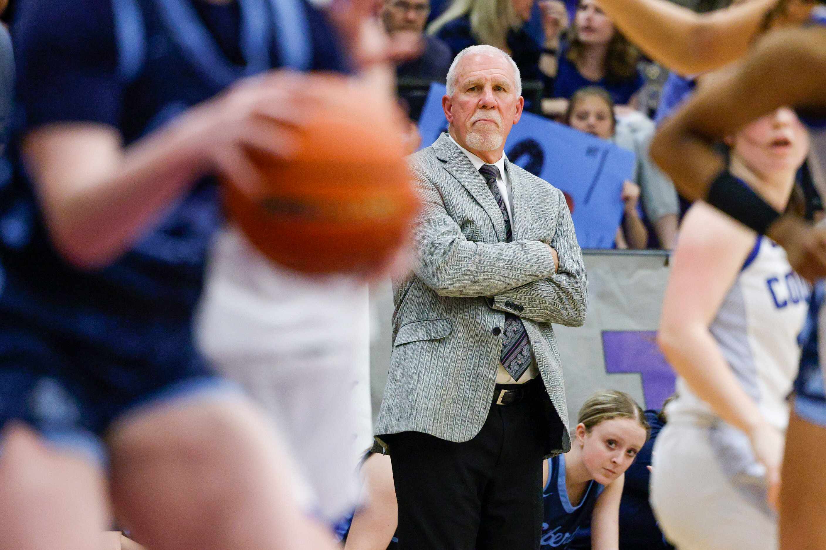 Argyle Liberty Christian head coach Ken Burroughs watches game action during the second half...