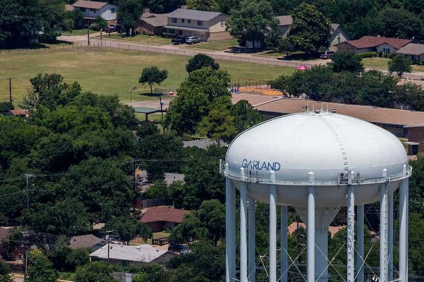 A Garland water tower is shown in this June file photo. The city broke ground on its first...