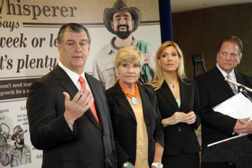 Local mayors (from left) Mike Rawlings of Dallas, Betsy Price of Fort Worth, Beth Van Duyne...