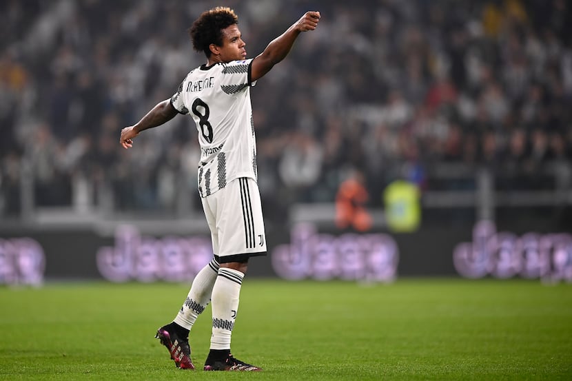 Juventus' Weston McKennie celebrates scoring his side's second goal of the game during the...