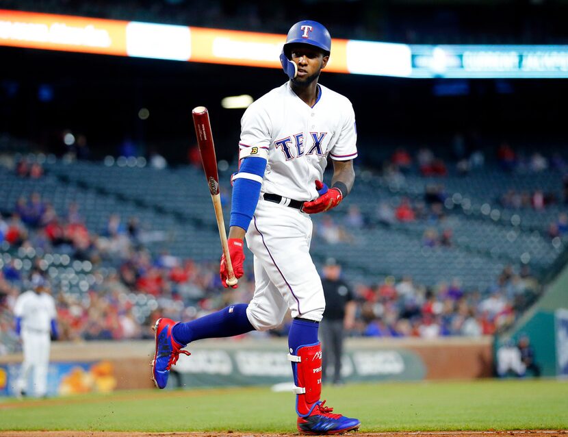 Rangers shortstop Jurickson Profar (19) draws a walk during the third inning of a game...