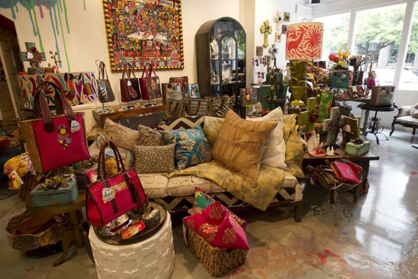 Graffiti art and funky furniture form the ideal setting for displaying Consuela's bags,...