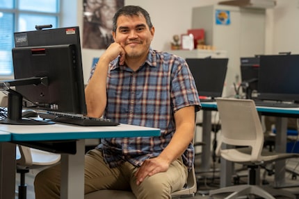 Animation Teacher Adrian Zambrano in his classroom at Molina High School in Dallas, Texas on...