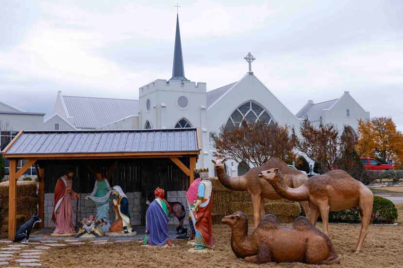 A nativity scene set sits near White's Chapel United Methodist on Thursday in Southlake. The...