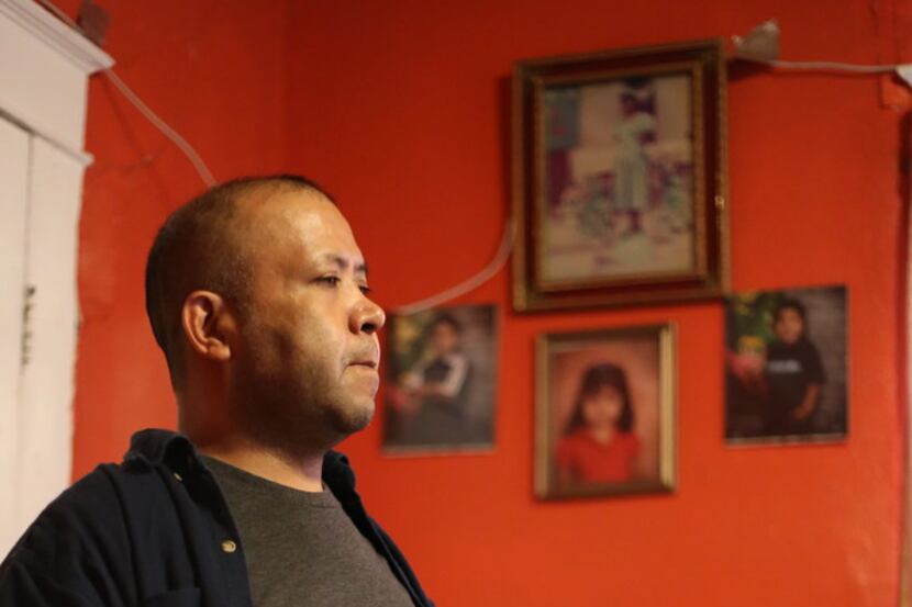 Armando Rivera stands inside his home of 12 years, in Commerce, Texas. Pictures of his...