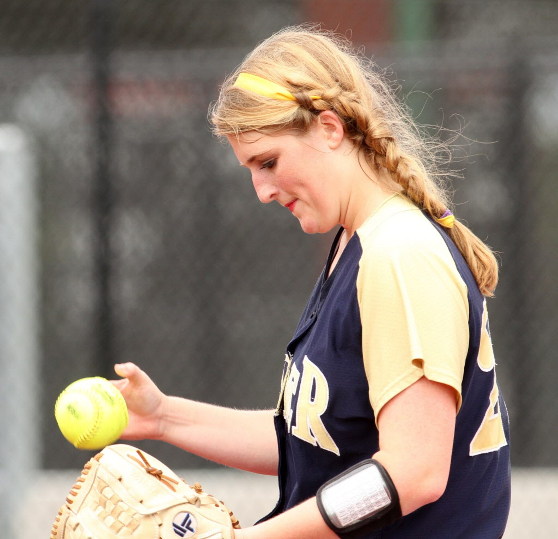 Keller pitcher Kaylee Rogers (22) pauses betweens pitches during the top of the 11th inning...