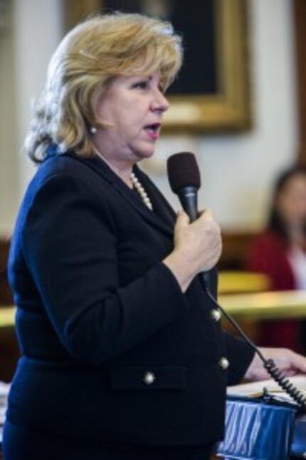 Sen. Jane Nelson, R-Flower Mound, talks about the senate budget, written by Nelson, during...