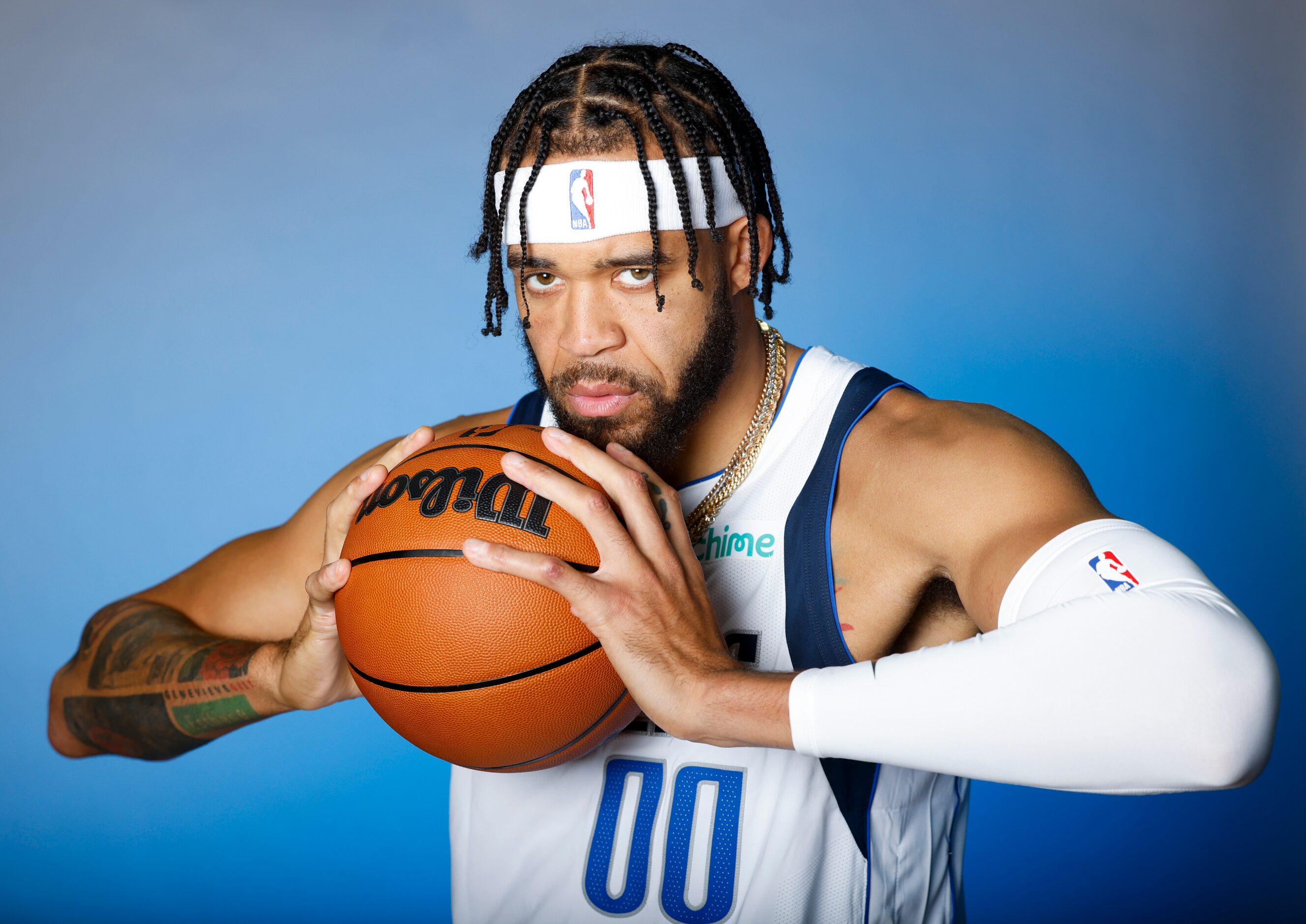 Dallas Mavericks’ JaVale McGee is photographed during the media day at American Airlines...