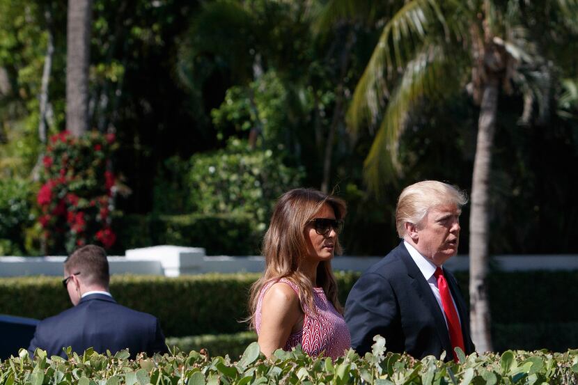 President Donald Trump and first lady Melania Trump attend Easter Sunday service at...