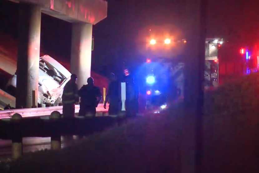 An image from the scene where a 19-year-old fatally crashed into a guardrail in Fort Worth,...