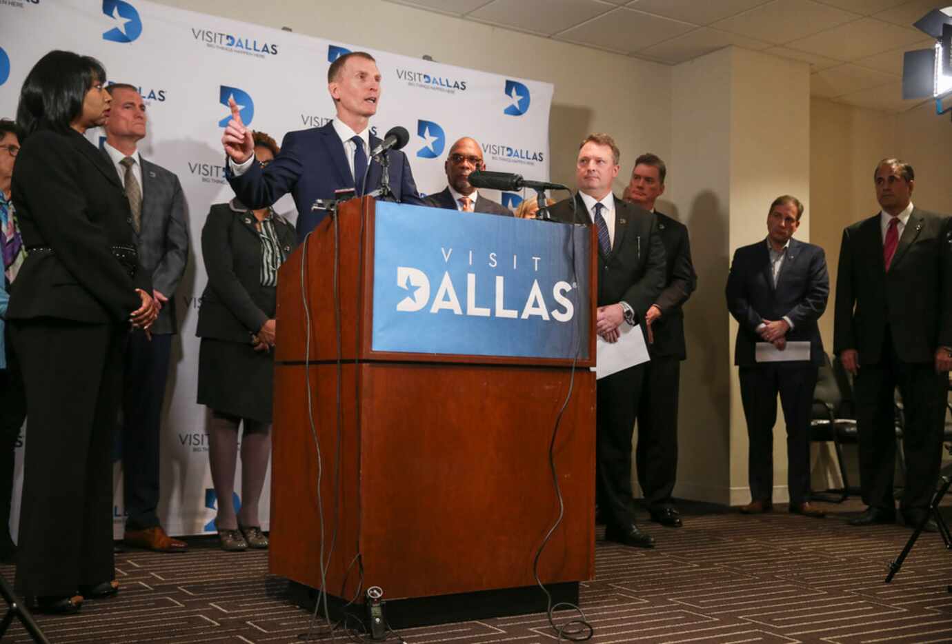 VisitDallas President and CEO Phillip Jones spoke during a news conference Wednesday at the...