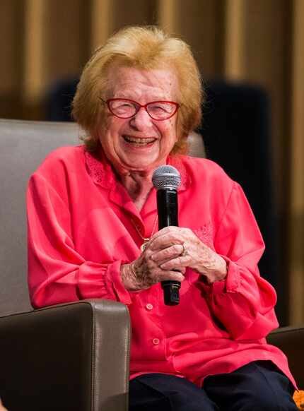 Dr. Ruth Westheimer is interviewed by WFAA's Jane McGarry at a fundraiser event for the...