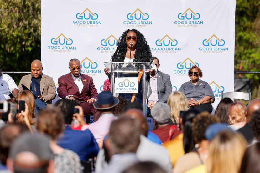 Mill City 50 project manager Shannon Brown Key speaks during a ground breaking ceremony for...