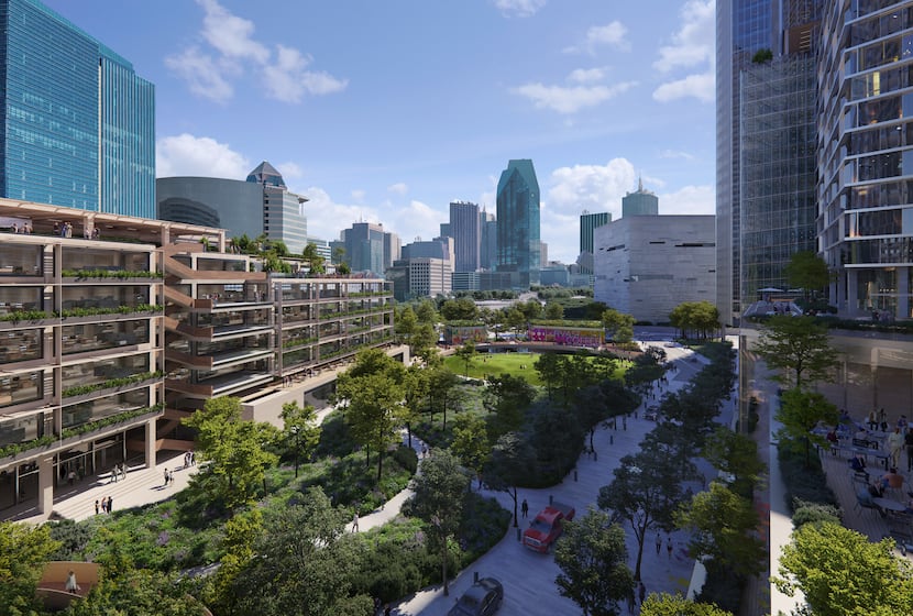 A 1.5-acre urban park will be the front door of the new development facing downtown Dallas.