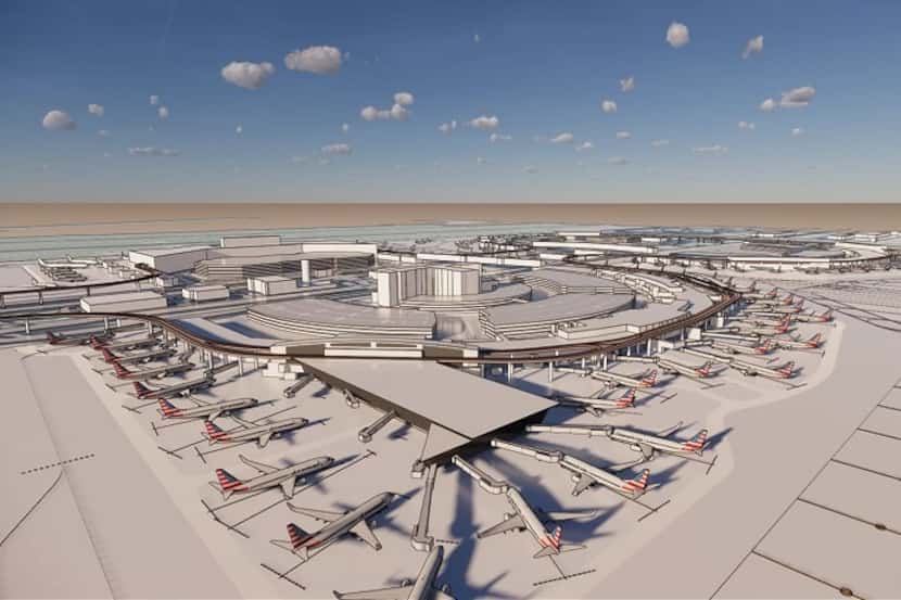 Renderings of a proposed terminal expansion at DFW International Airport. The airport is...