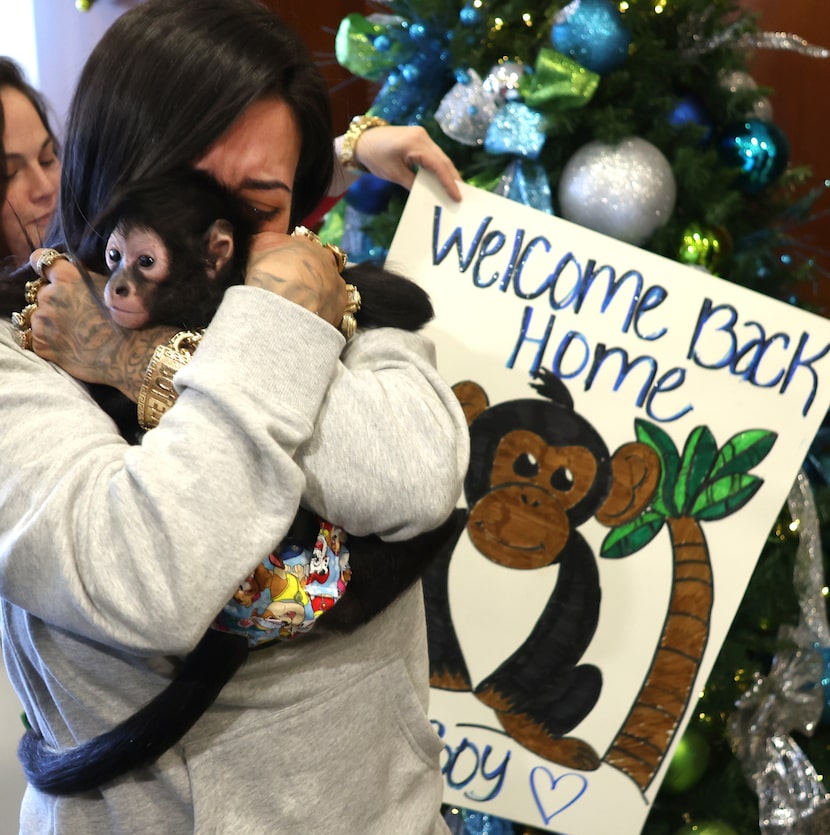 It was a tearful reunion for Brandi Botello when her pet spider monkey was returned after a...