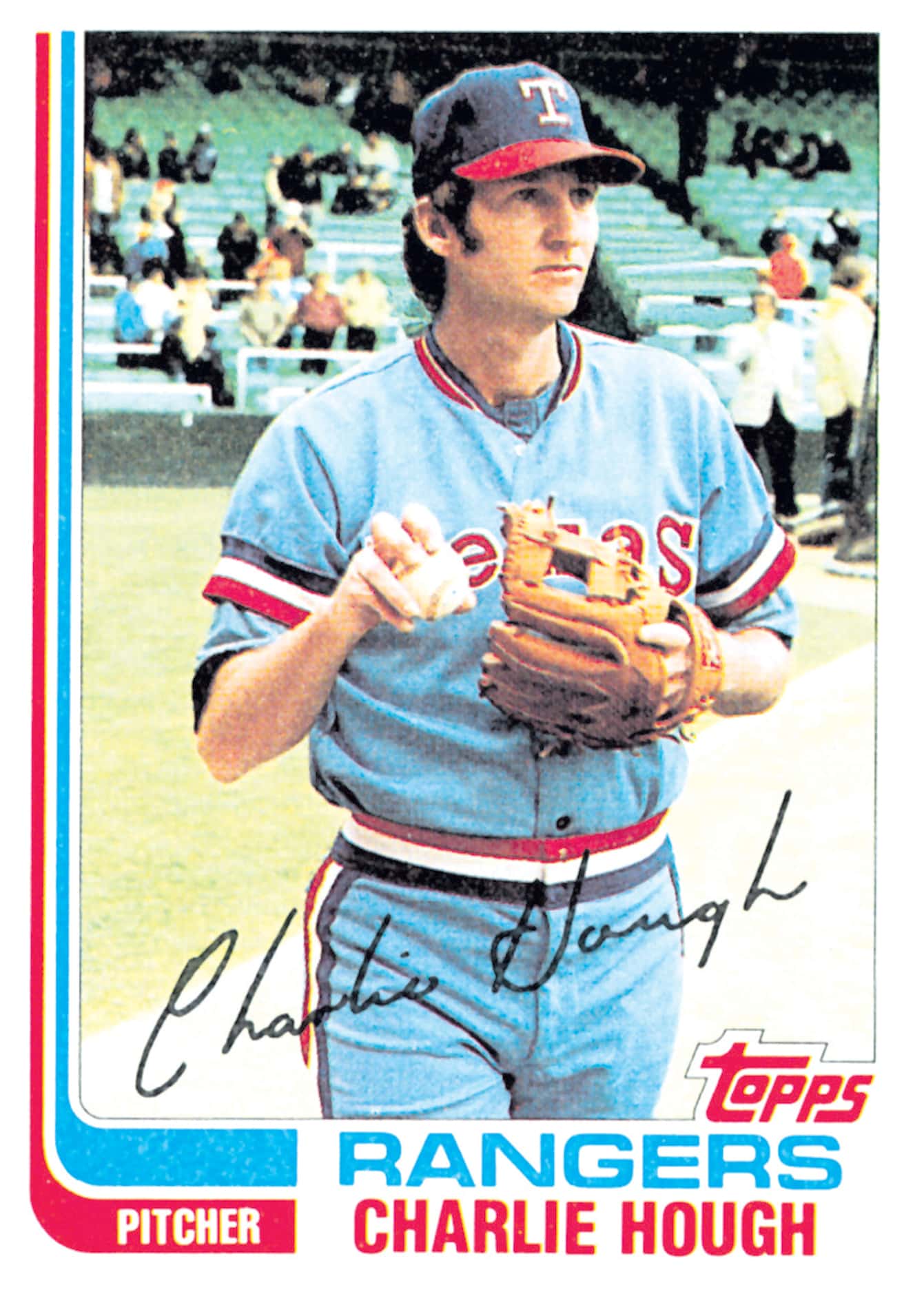Rangers pitcher Charlie Hough, pictured in the original 1977 powder blues.