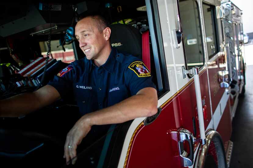 Denton firefighter Gary Weiland is back at work less than a year after losing his left leg.