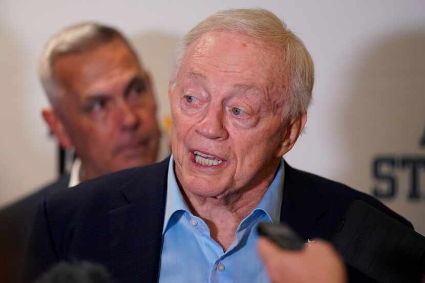 Dallas Cowboys team owner Jerry Jones responds to questions about the team's acquisition of...