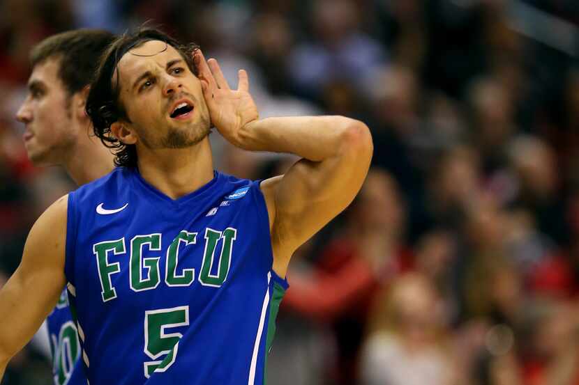 Christophe Varidel (5) of the Florida Gulf Coast Eagles reacts in the second half while...