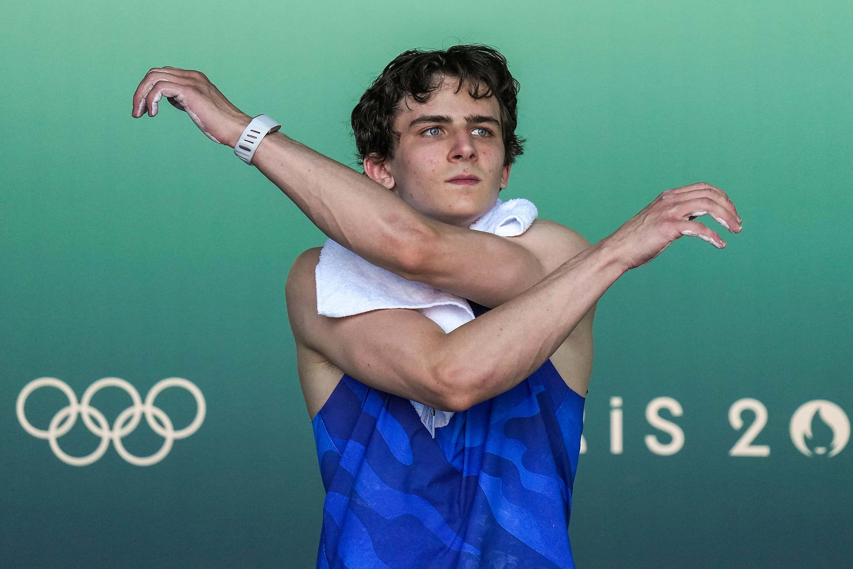 Sam Watson of the United States prepares to compete against teammate Zach Hammer in men’s...