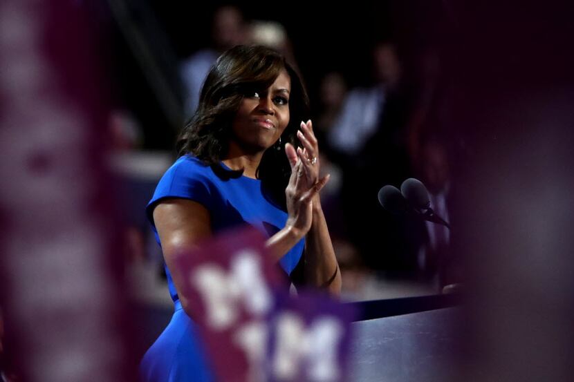 First lady Michelle Obama acknowledged the crowd during her speech  on Monday's first day of...