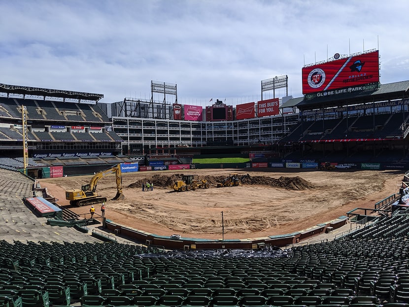 Construction begins on the football conversion at Glode Life Park. View from above the old...