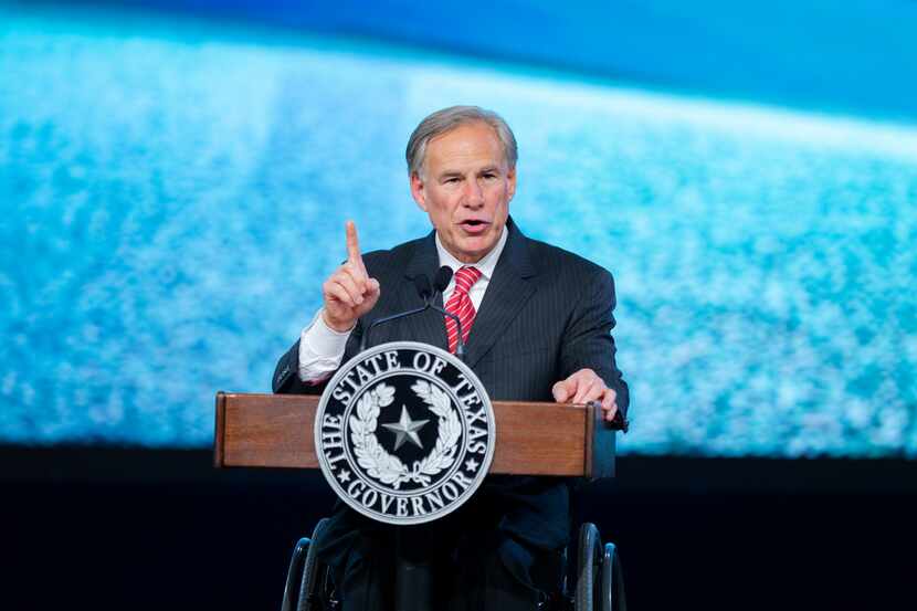 Texas Gov. Greg Abbott speaks during the Asian American Hotel Owners Association convention...