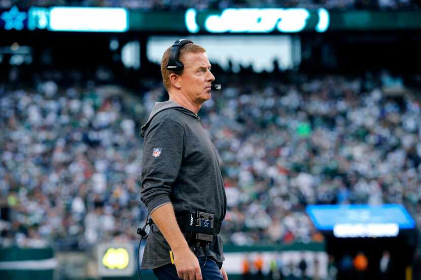 Dallas Cowboys head coach Jason Garrett watches his team play the New York Jets during the...