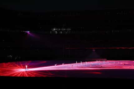 Entertainers perform during the opening ceremony for the postponed 2020 Tokyo Olympics at...