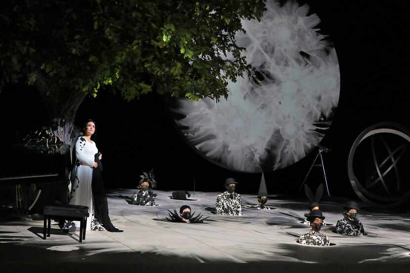Erin Morley (Tytania) and Dancers (Fairies) in 2021 Santa Fe Opera production of Britten's...