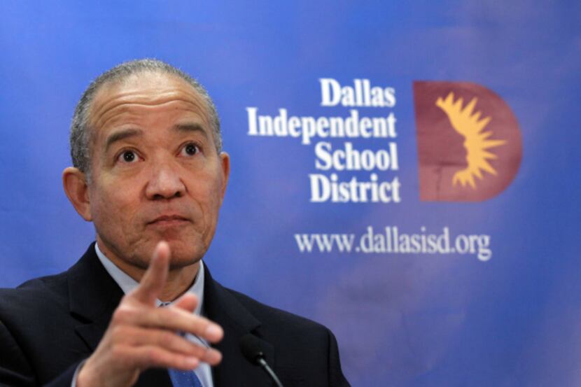 DISD superintendent Mike Miles holds a news conference at Dallas ISD administration building...