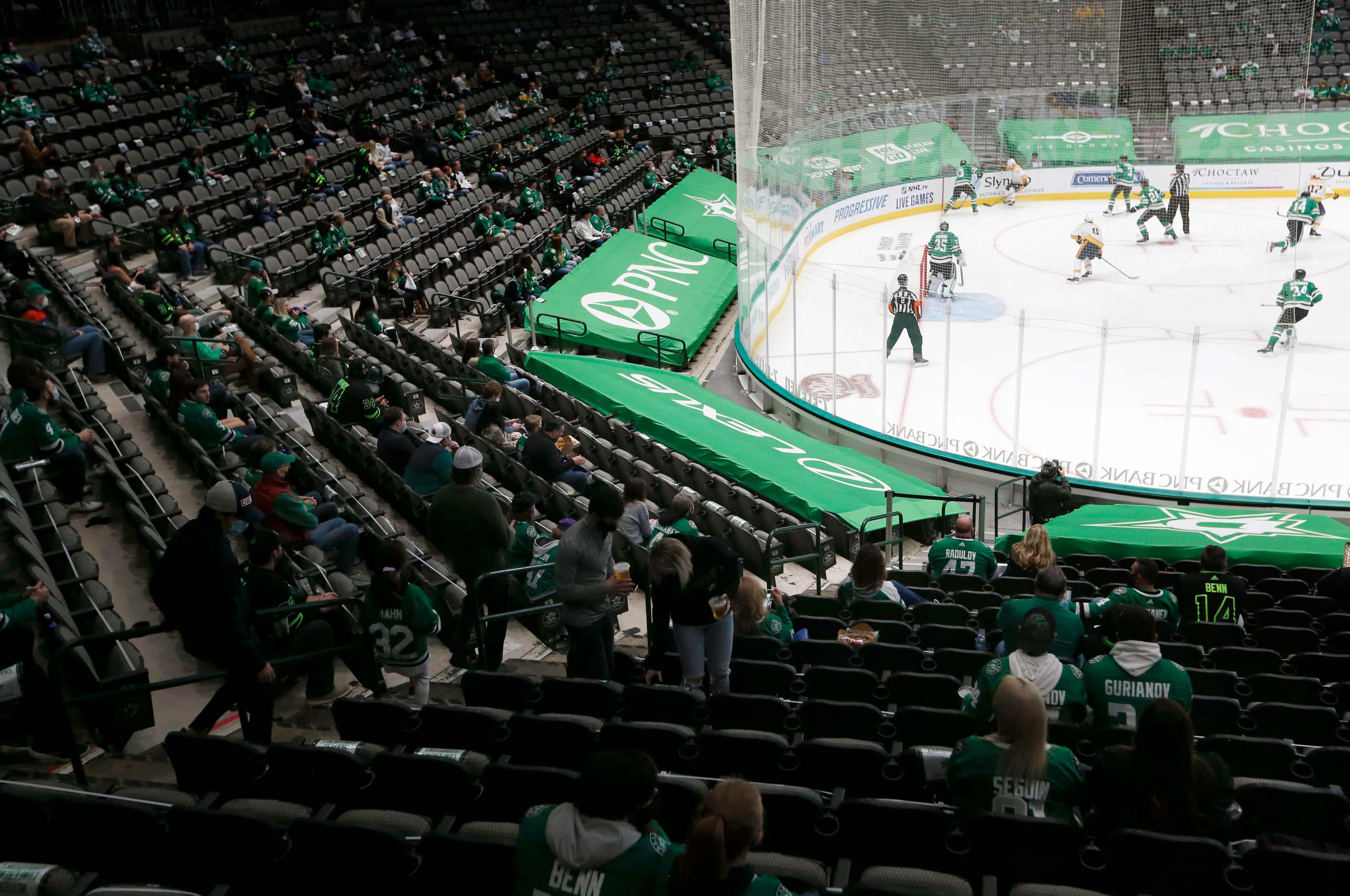 Dallas Stars fans watch as the Dallas Stars play against the Nashville Predators during the...