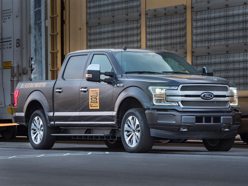 An all-electric Ford F-150 prototype during a capability test. The battery-powered truck...
