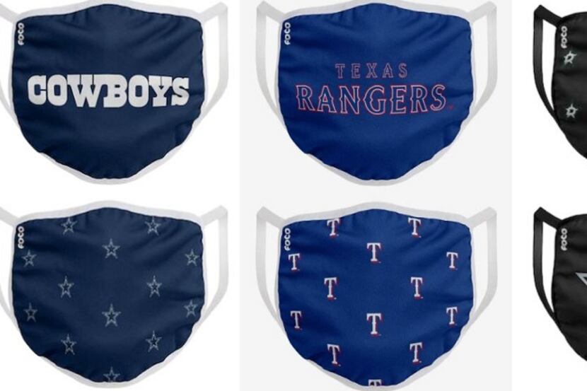 Dallas Cowboys, Dallas Stars, Texas Rangers face coverings sold by FOCO.