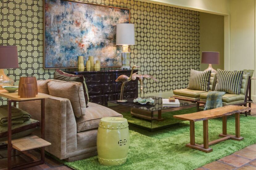 Stencilled walls in lively green add to the funky character of Dallas studio...