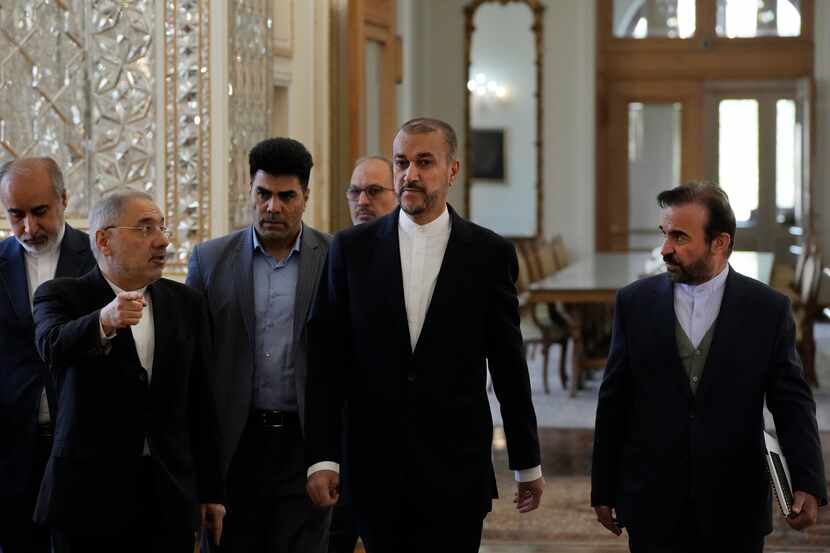Iranian Foreign Minister Hossein Amirabdollahian (second from right) arrived for a meeting...