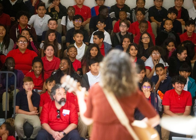 Erin O'Neill of the band Gooding performs at Bussey Middle School in Garland. The band...