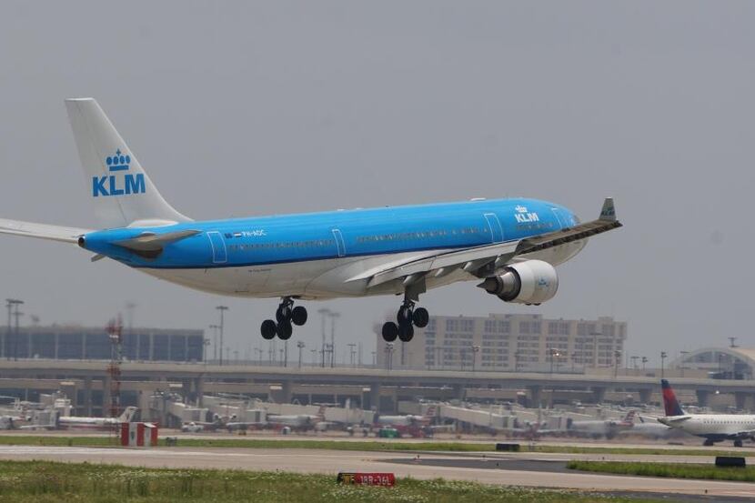  This Airbus A330-200 landed Friday afternoon at D/FW Airport as KLM resumed its...