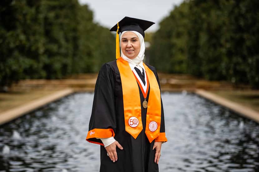 Ruba Kuzbari poses with her cap and gown at UTD. Kuzbari is graduating with a degree in...