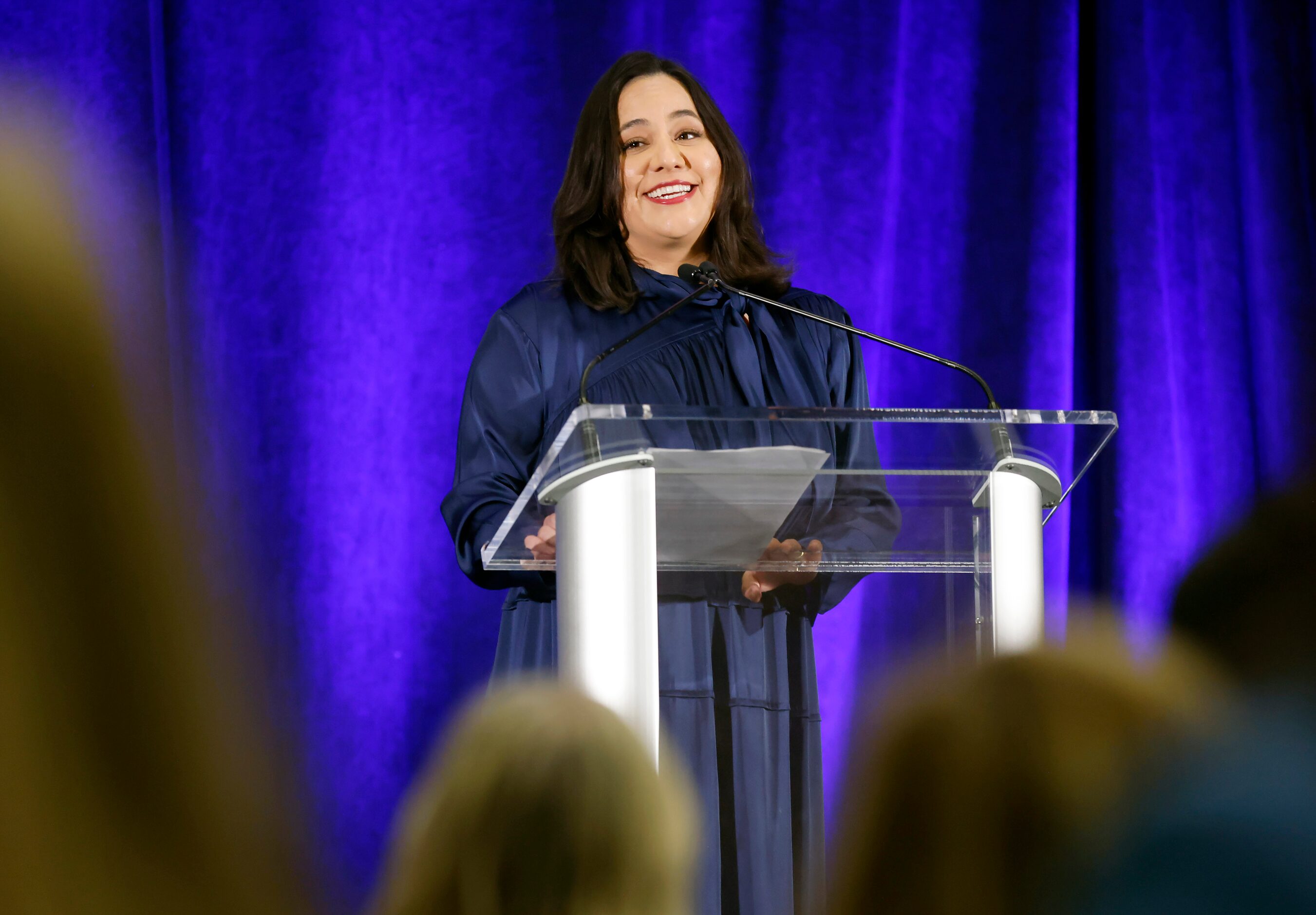 Texas Attorney General challenger Rochelle Garza speaks to delegates and guests attending...