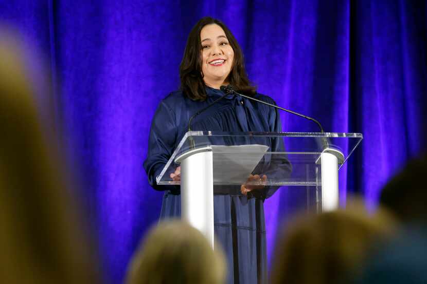 Texas Attorney General challenger Rochelle Garza speaks to delegates and guests attending...